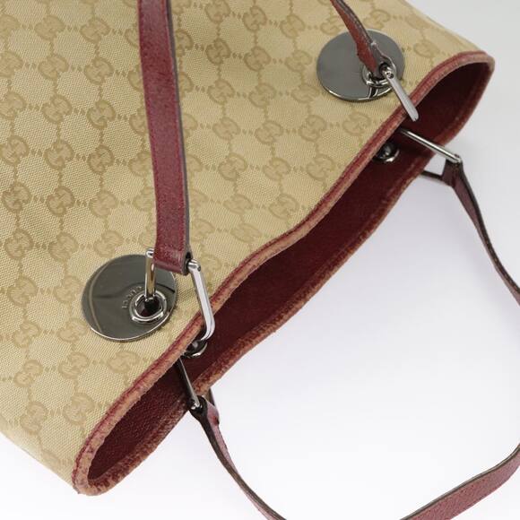 GUCCI GG Canvas Tote Bag Beige Silver Red - Picture 6 of 16